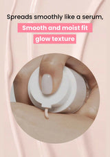 Close-up of a hand holding a skincare product with text about its texture.