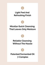 Text on a white background describing features of a cleansing product.