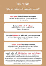 Infographic detailing the special features of Nuborn cell egg packs on a brown background.