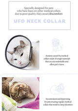 Advertisement for UFO neck collar for pets with discomfort caused by regular medical collars.