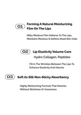 Text description of lip care product benefits on a white background