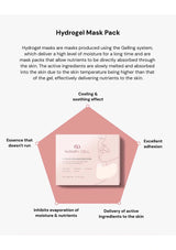 Hydrogel mask pack with text explaining its features on a white background