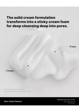 Snow Foam Cleanser with text explaining its transformation from solid cream to sticky foam for deep cleansing.