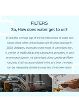 Text about water filters and pipe issues with images of pipes and rust.