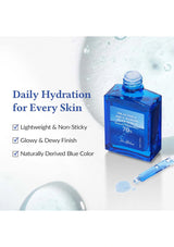 Blue bottle with dropper labeled 'Dr. Jart+' on a white background with text about daily hydration.