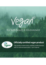 Certified vegan product label with a forest background