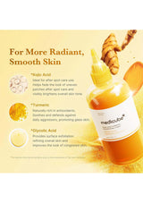 Medicube skincare product with ingredients listed for radiant, smooth skin on a yellow background