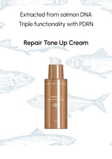 Repair tone up cream bottle with salmon DNA text on a white background