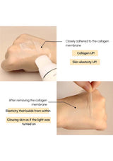 Collagen membrane application process on skin with text highlighting benefits