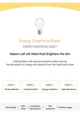 Advertisement for Energy Graphene Sheet with a light bulb icon and text about skincare benefits.