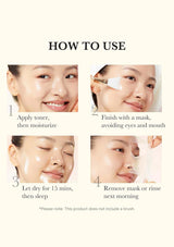 Step-by-step guide on how to use a skincare product with images of a woman applying it.