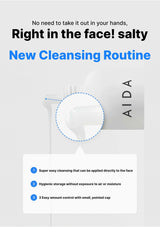AIDA cleansing routine product with text and branding on a gray background