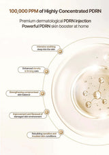 Advertisement for a highly concentrated PDRN injection with text and a close-up of the product.