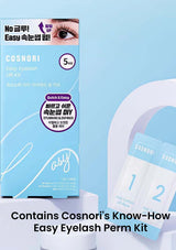 Cosnori Easy Eyelash Perm Kit packaging on a light blue background