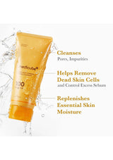 Orange tube of Medicube skincare product with water droplets and text on a white background