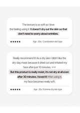 Product reviews for a skincare mask on a white background