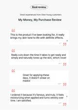 Product review text from Olive Young customers on a white background