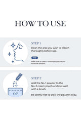Instructions on how to use a bleaching product with step-by-step guide and icons.