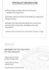 Product description text for ergonomic design with user groups and creation details.