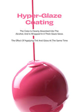 Pink hyper-glaze coating on a white background with text describing the effect.