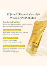 Kojic Acid Turmeric Overnight Wrapping Peel Off Mask packaging with product details on a white background