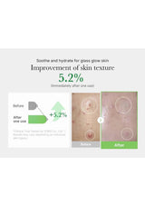 Product packaging with before and after effects on skin texture, showing an improvement of 5.2%.