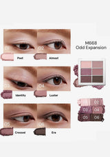 Makeup swatches with eye shadow application on a white background