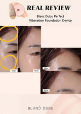 Before and after comparison of a skin treatment device on a person's face with text indicating 'Real Review' and product name.