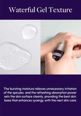 Product packaging with a close-up of gel texture and a hand holding the product.