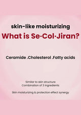 Pink background with text about Se-Col-Jiran moisturizing ingredients and effects