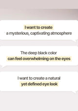 Text on a white background discussing creating a mysterious atmosphere with deep black color and a natural eye look.