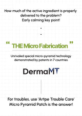 Promotional text about DermaMT's micro-pyramid technology and product 'Artpe Trouble Care'.