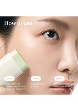 Instructions on how to use a skincare product with a close-up of a person's face.