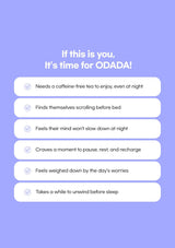 List of symptoms and solutions on a purple background with text 'If this is you, It's time for ODADA!'.