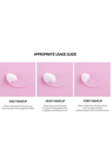 Usage guide for a cosmetic product with three application scenarios on a pink background.