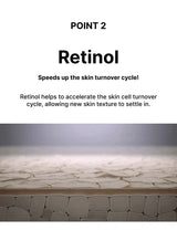 Text about retinol's effects on skin turnover cycle with a stone surface background.