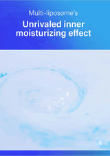 Advertisement for multi-liposome moisturizing effect with blue gradient background