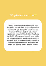 Text on a yellow background explaining the benefits of heart-warming tea.