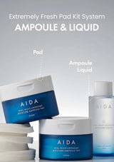 AIDA skincare products including jars and a bottle on a light gray background