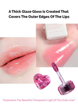 Lip gloss application with text describing the product's use.