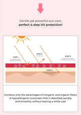 Diagram of a sunscreen application process with steps on a pink background