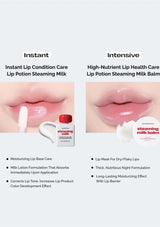 Comparison of Instant and Intensive lip care products with text on a white background