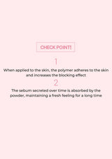 Text on a pink background describing the polymer's effect on skin and sebum absorption.