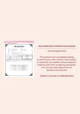 Product testing certificate with dermatologist testing information on a light pink background