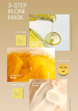 Skincare product set with IDEBENONE Serum, Mask, and Cream on a beige background