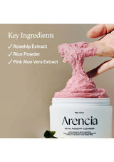 Arencia Royal Rosehip Cleanser with pink cream and key ingredients listed.