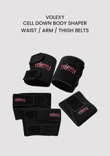 VOLEXY Cell Down Body Shaper black waist belt, arm belts and thigh belts with pink branding