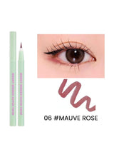 Lip liner with a close-up of an eye wearing the color 06 Mauve Rose on a white background.