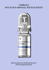 F-B Scalp Ampoule 300 Blue Boost bottle on a light blue background