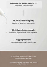 AIDA glutathione raw-material purity, liposome-complex content and finished-formula concentration explained
